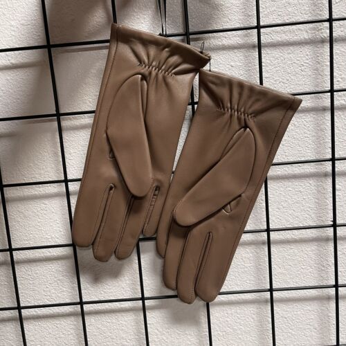 Women's Brown Genuine Leather Gloves, Size M"