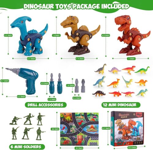 NEW Dinosaur Toys Take Apart Toys Set Building Toys Electric Drill & Play Mat