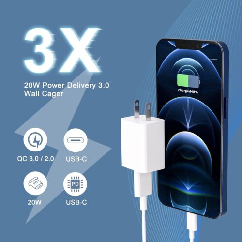 iPhone Charger Fast Charging 2 Pack Type C Wall Charger Block with 2 Pack 6+3ft