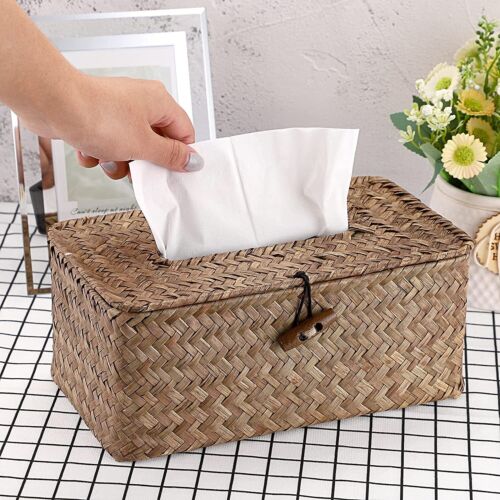 Rectangular Woven Tissue Box Decorative Seagrass Wicker Tissue Box Holder