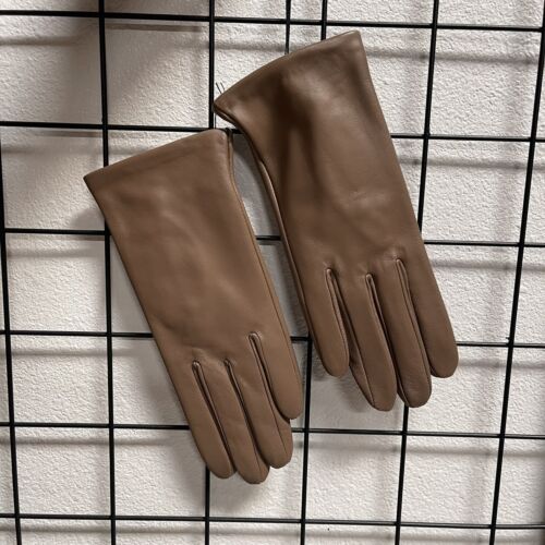 Women's Brown Genuine Leather Gloves, Size M"