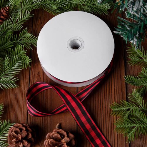 50Yards Christmas Ribbon - Christmas Buffalo Plaid Ribbons (25Yard X2 rolls）