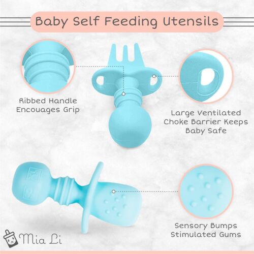 Toddler Utensils Set - First Training Self Feed Silicone Baby Utensils