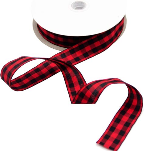 50Yards Christmas Ribbon - Christmas Buffalo Plaid Ribbons (25Yard X2 rolls）