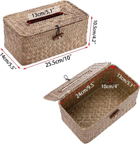 Rectangular Woven Tissue Box Decorative Seagrass Wicker Tissue Box Holder