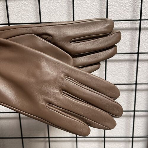 Women's Brown Genuine Leather Gloves, Size M"