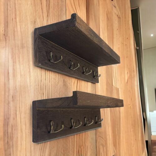 2 PCs Wood wall Shelf key hook Wall Mounted Hanging Shelves Key Holder