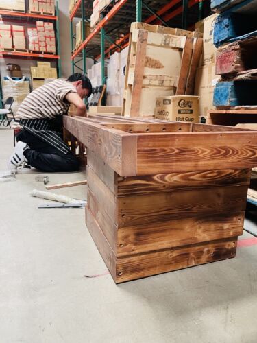 6ft Wood Bench with Wooden Planter Flowerbed Real Wood