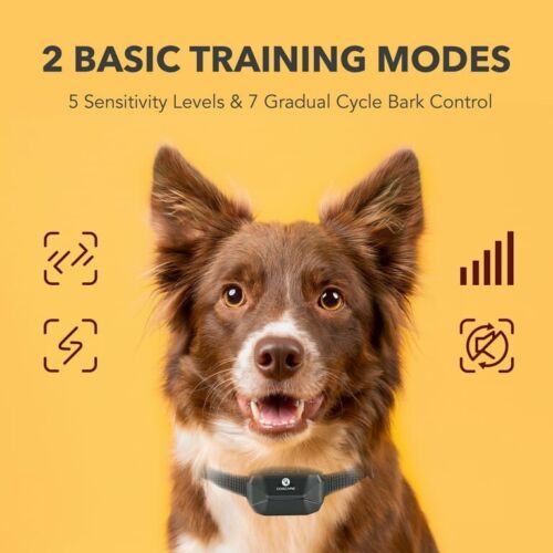 Dog Bark Collar - Barking Shock Collar 5 Sensitivity 7 Modes, No Remote -AB03