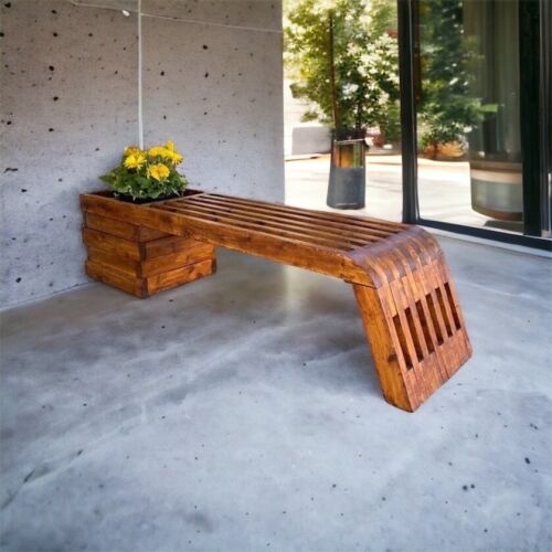 6ft Wood Bench with Wooden Planter Flowerbed Real Wood