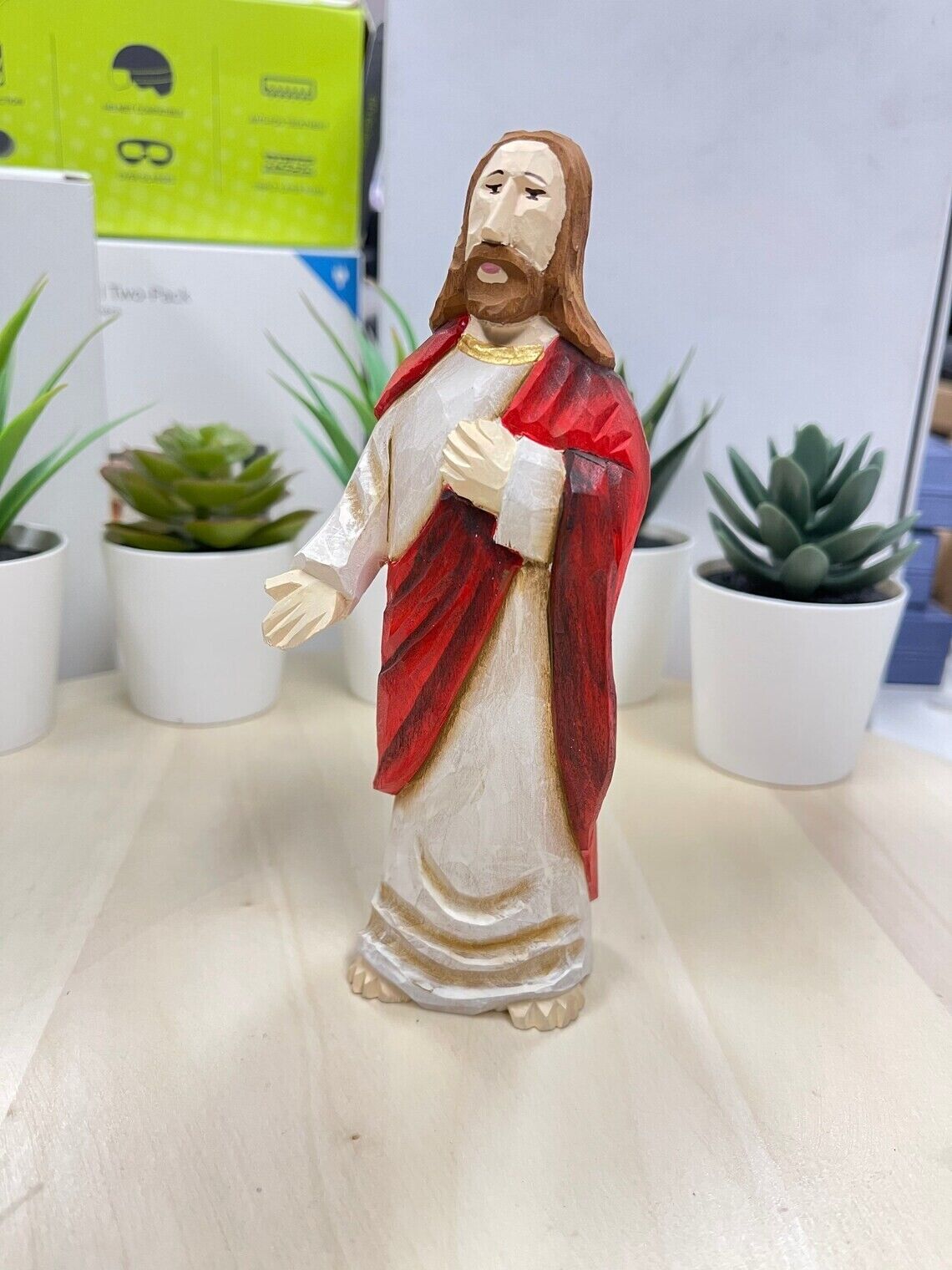 YEEYAYA Jesus Wood sculpture Religious articles Hand Carved Wood Wooden Jesus Fi