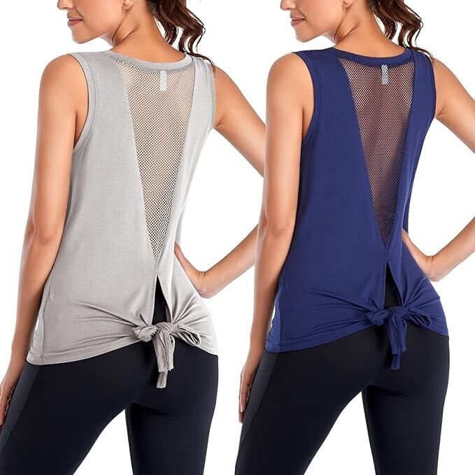 2pcs Women's Workout Tops Sleeveless Yoga Tank Tops Breathable Open Back