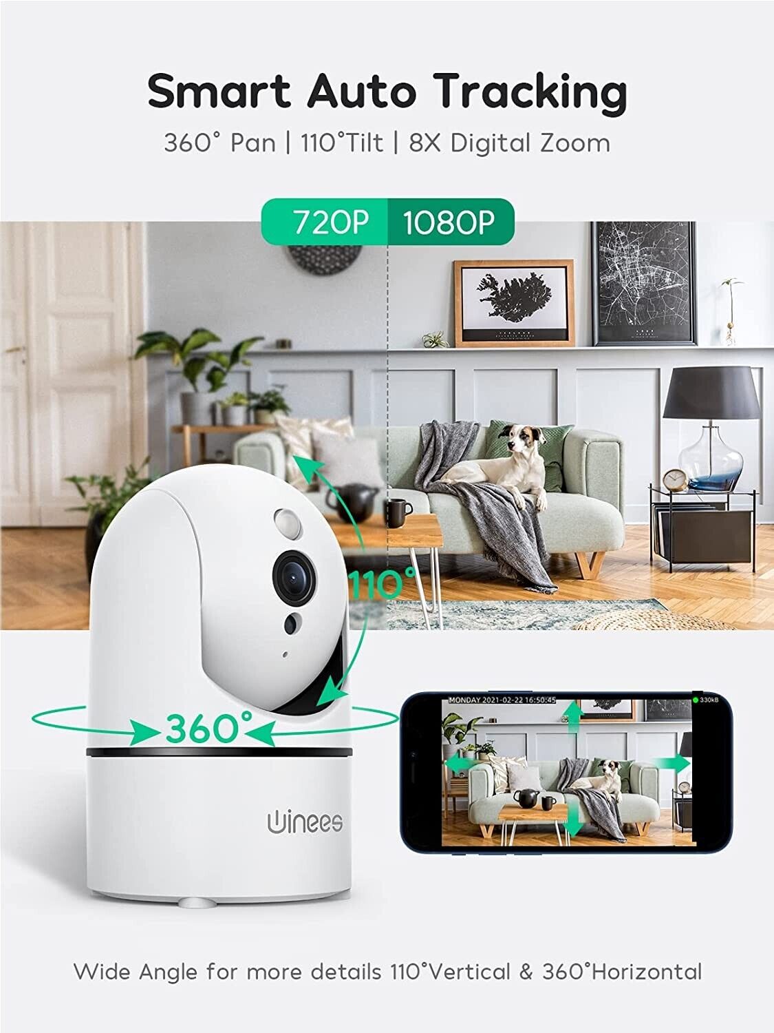 winees Baby Monitor, 1080P Indoor Camera with Night Vision, Surveillance Camera