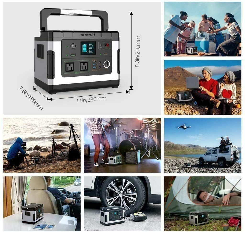 SUAOKI Solar Generators, G500 Portable Power Station 500Wh Camping Generator Lit