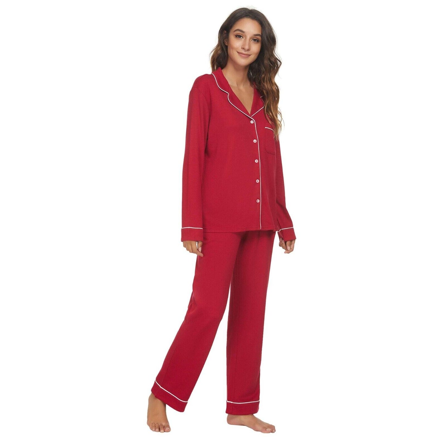 SIZE-ONLY-L-Womens Pajama Set Soft Long Sleeve Pajamas & Long Pants with Pockets