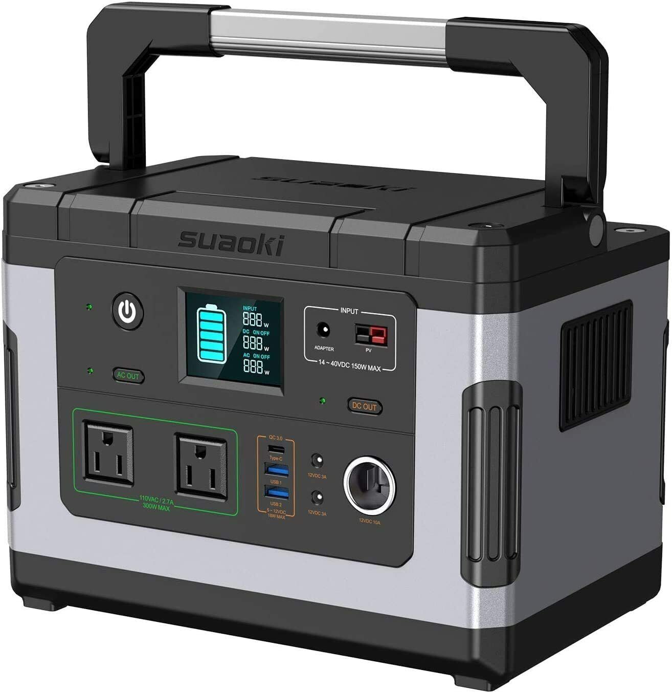 SUAOKI Solar Generators, G500 Portable Power Station 500Wh Camping Generator Lit