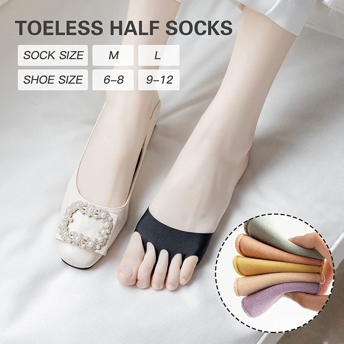 6Pairs Women's Toe Topper Liner Socks - Half socks for women