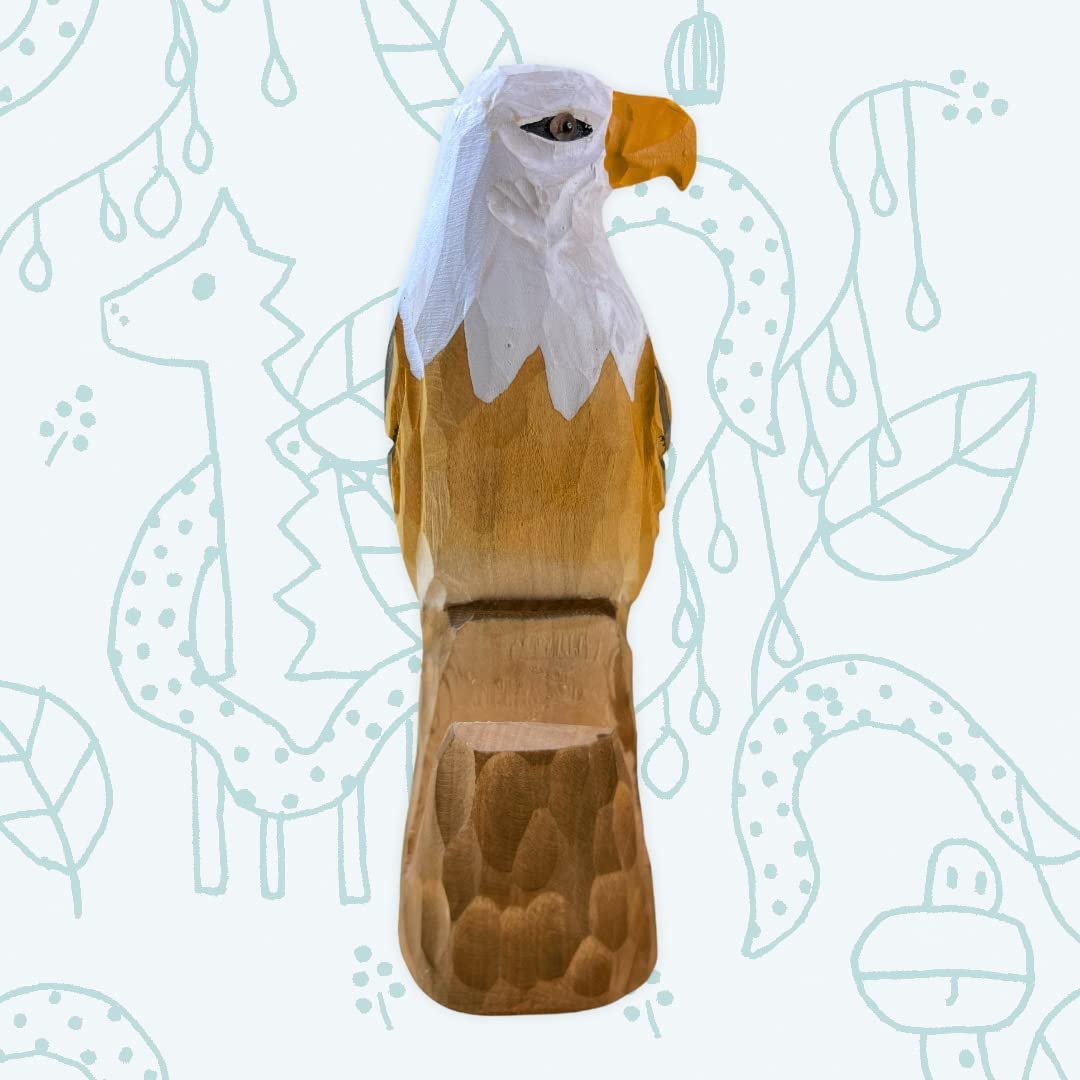 YEEYAYA Business Card Holder American Bald Eagle Wood Sculpture woodcarving Hand Carved Business Card Holder Figurine Gift Present Wood Carving Home Decor