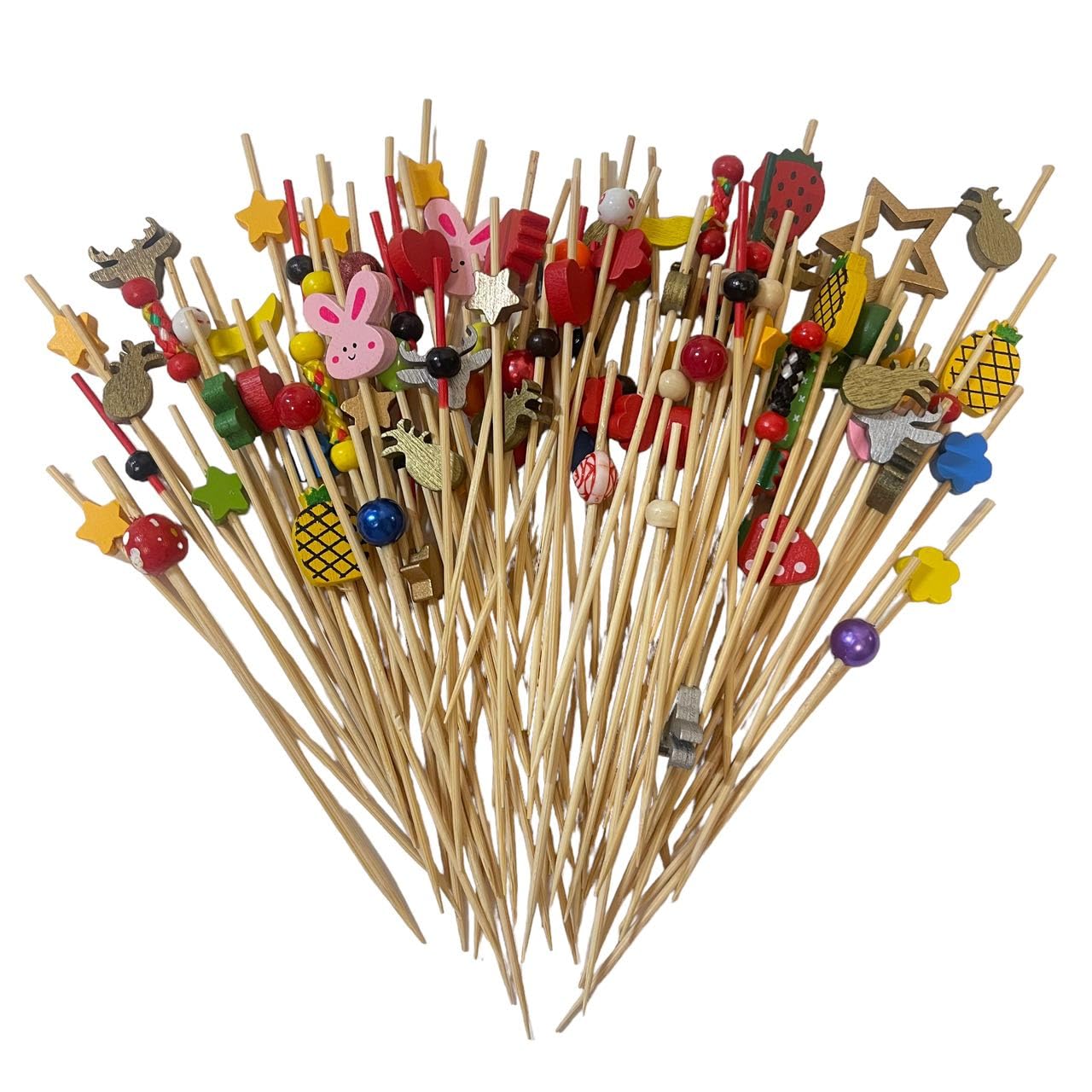 100 PCS Bamboo Cocktail Picks 5inch Bamboo Skewers Food Toothpicks For Charcuterie Drinks Fruit Food Picks (MIXED)