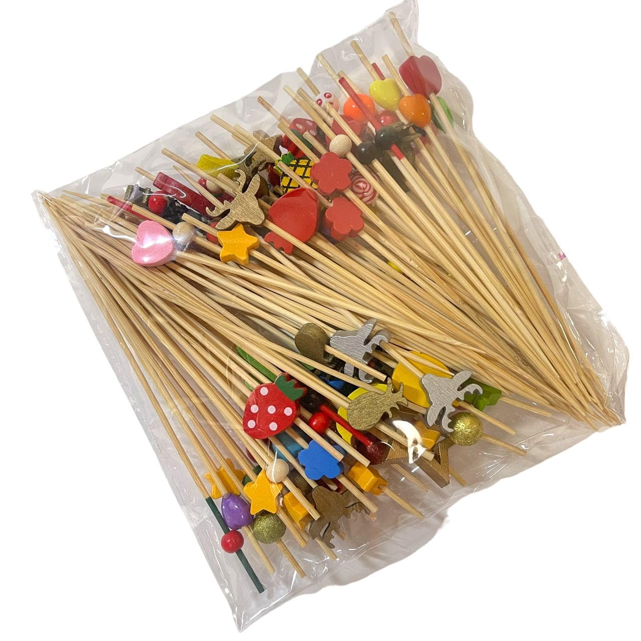 100 PCS Bamboo Cocktail Picks 5inch Bamboo Skewers Food Toothpicks For Charcuterie Drinks Fruit Food Picks (MIXED)