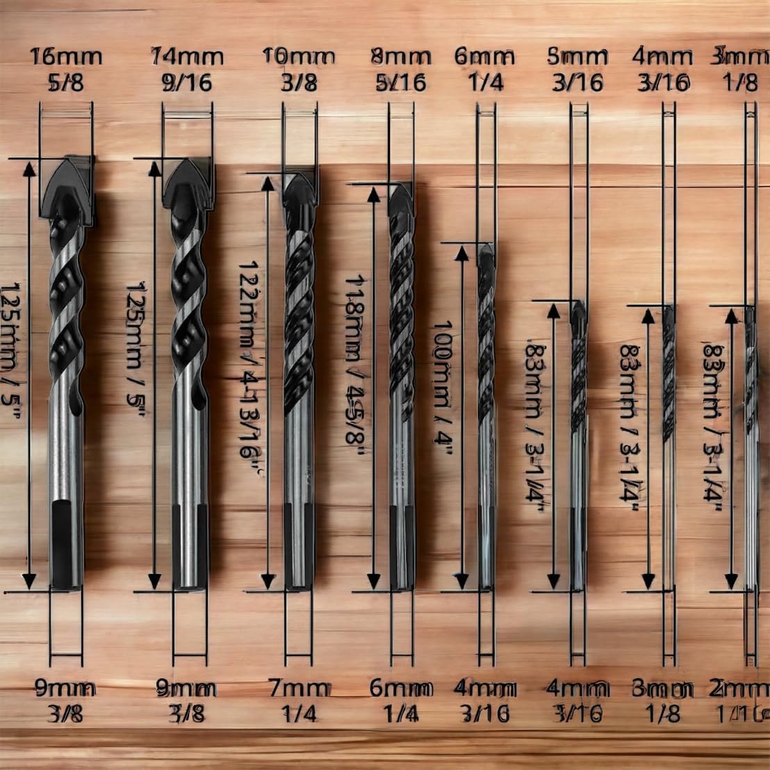 16 Pcs Set Multi-Material Drill Bit Set (3, 4, 5, 6, 8, 10, 14, 16 mm)