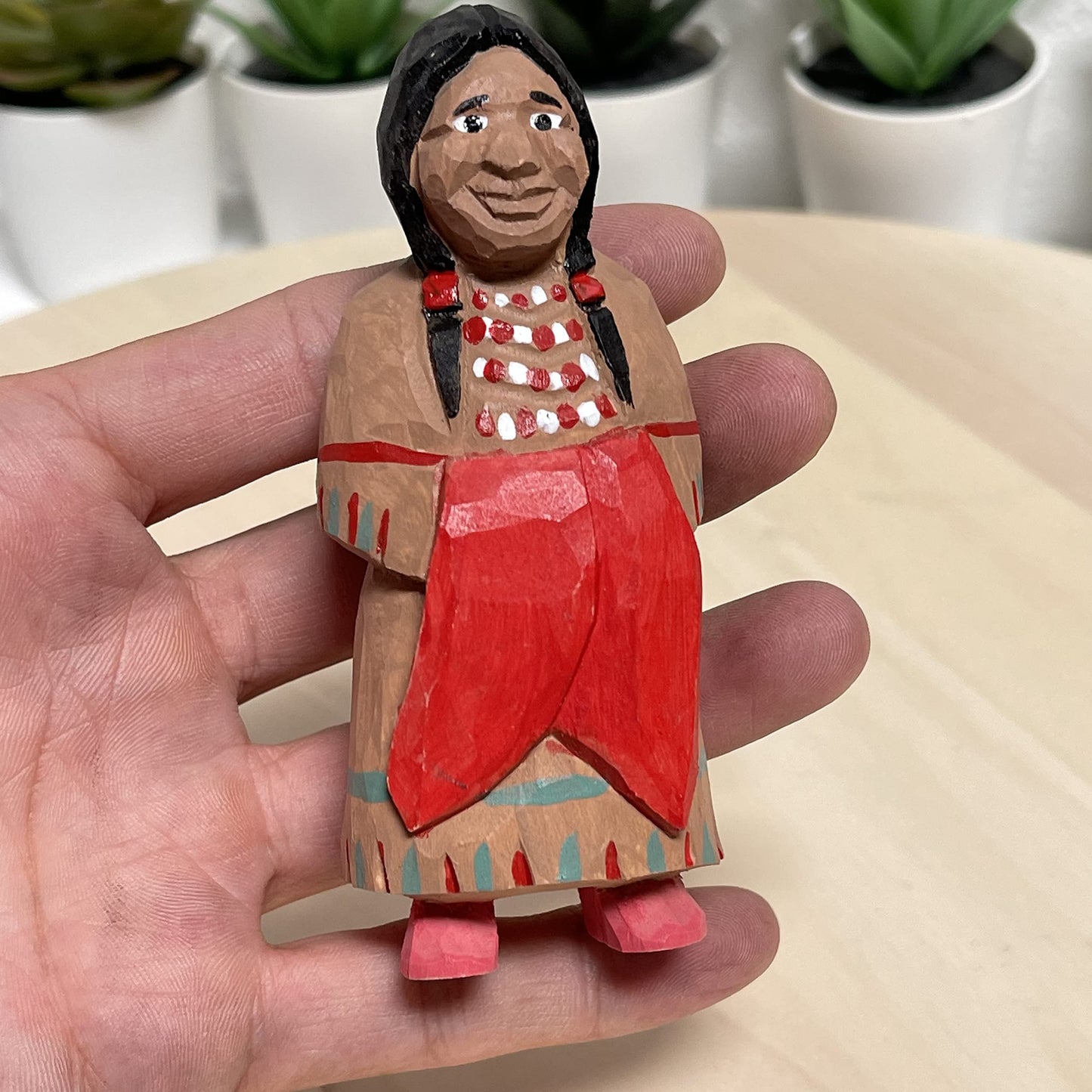 YEEYAYA Indian Wood Sculpture Hand Carved Wood Wooden Figurine Home Decor Room Decor Natural American