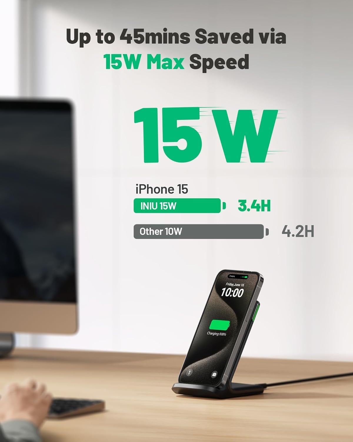 INIU Wireless Charger, 15W Fast Qi-Certified Wireless Charging Station with Sleep-Friendly Adaptive Light Compatible with iPhone 16 15 14 13 Pro XS 8 Plus Samsung Galaxy S23 S22 S21 Note 20 Google etc