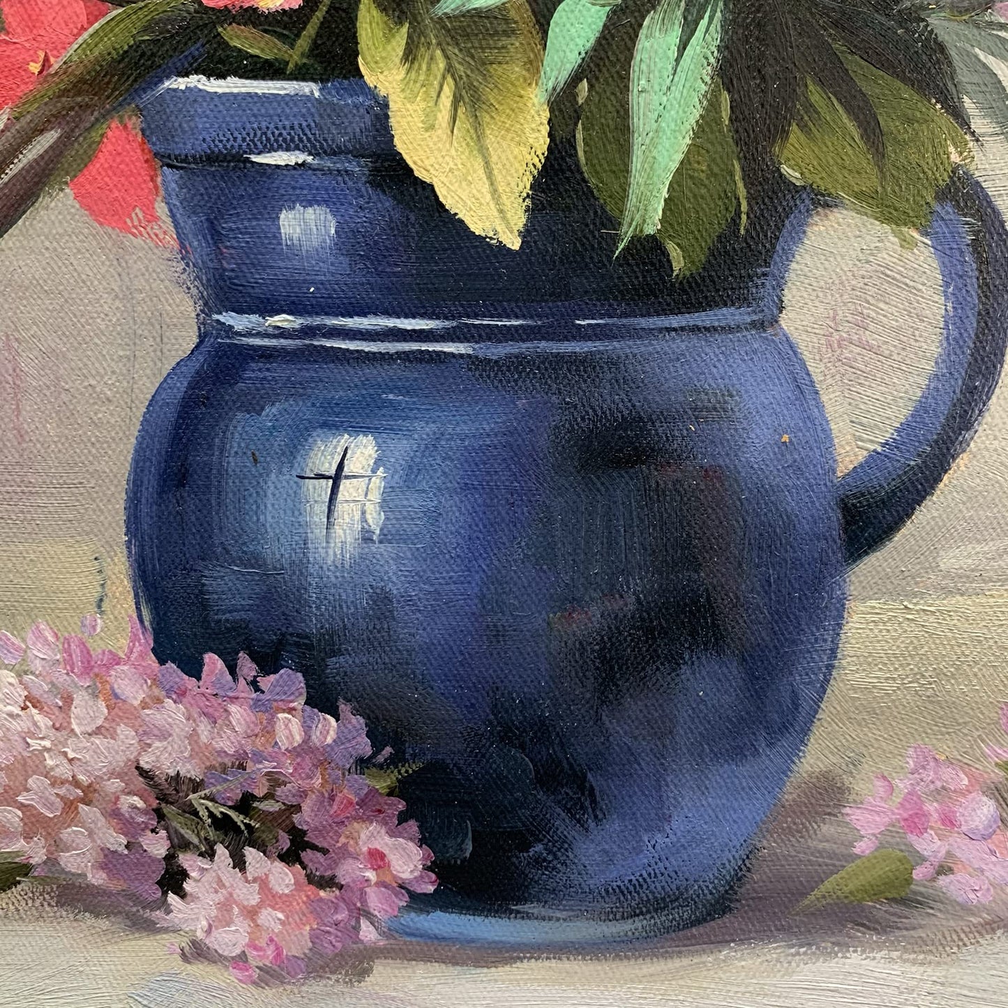 by Unbranded YEEYAYA -100% hand-painted blue vase red and pink flowers 24×20in oil paintings