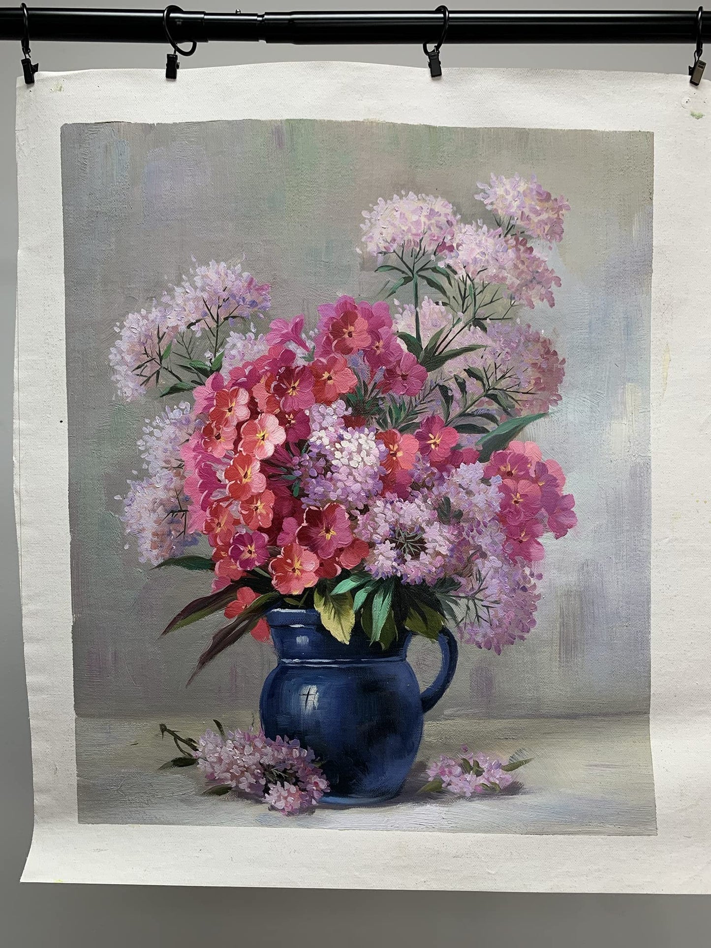 by Unbranded YEEYAYA -100% hand-painted blue vase red and pink flowers 24×20in oil paintings