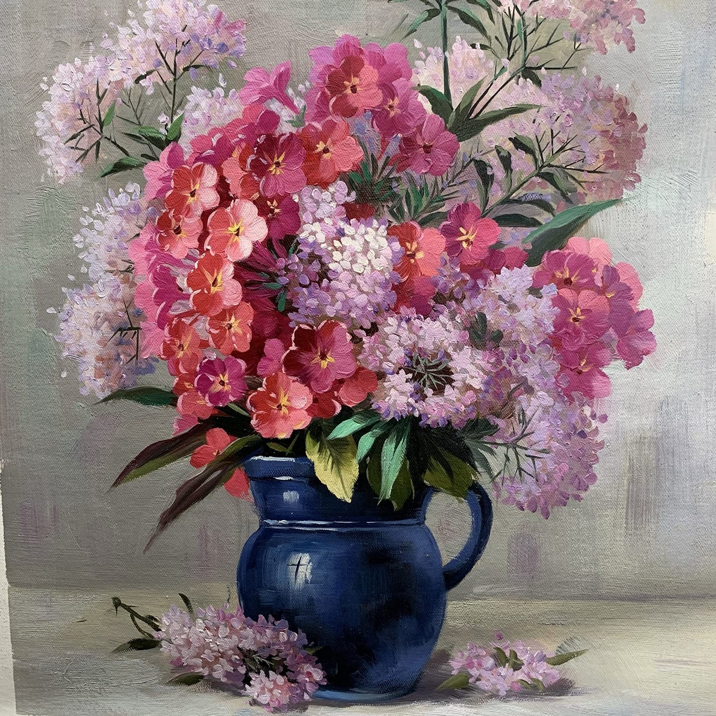 by Unbranded YEEYAYA -100% hand-painted blue vase red and pink flowers 24×20in oil paintings