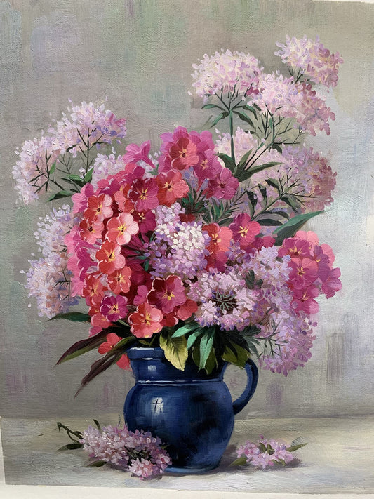 by Unbranded YEEYAYA -100% hand-painted blue vase red and pink flowers 24×20in oil paintings