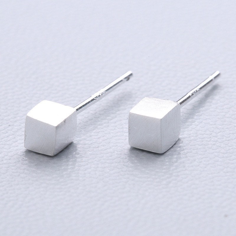 Sterling silver cube Stud earrings Christmas gift includes gift box B11