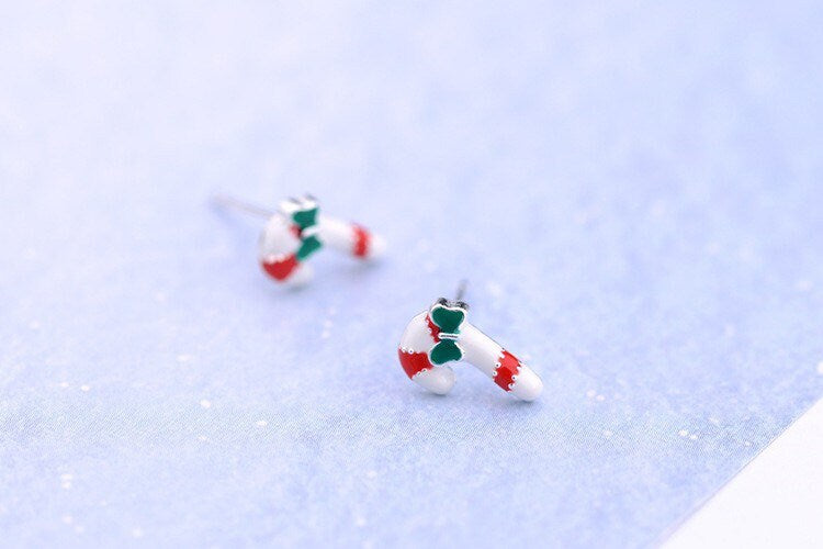 Christmas candy cane Sterling silver Stud earrings, C10