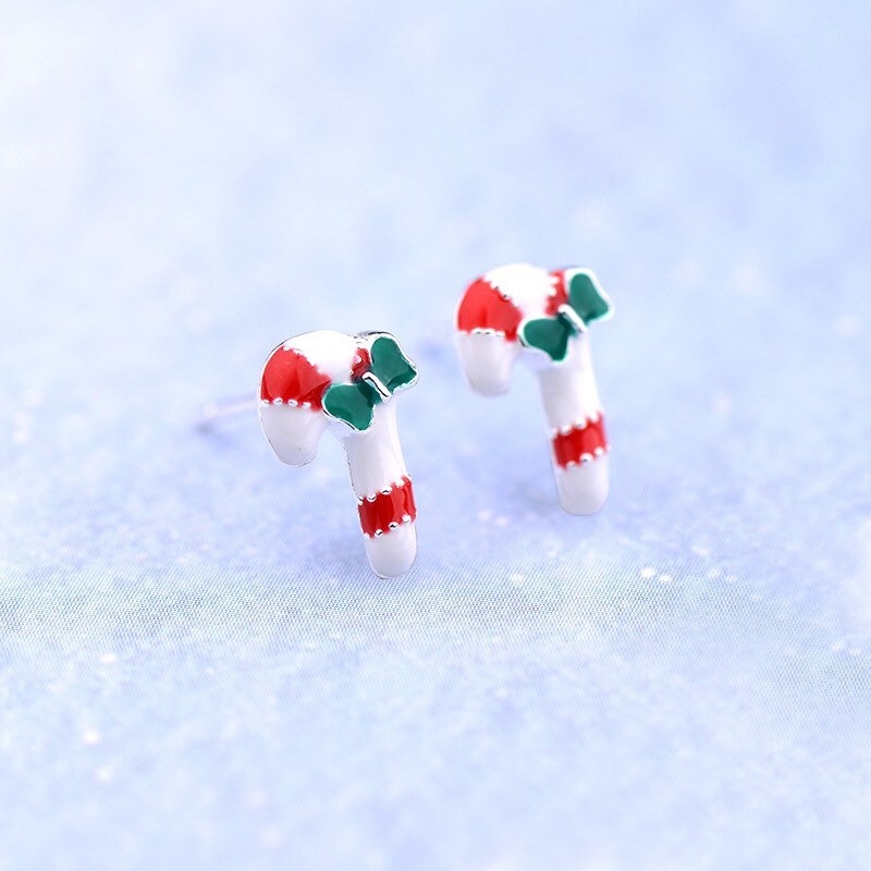 Christmas candy cane Sterling silver Stud earrings, C10