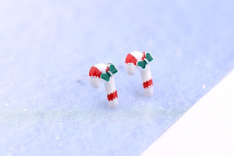 Christmas candy cane Sterling silver Stud earrings, C10