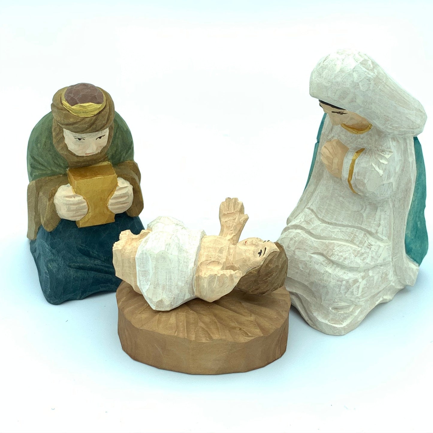 3PCS Hand Carved Wood Wooden Nativity Set Figurine Merry Christmas gift Wood sculpture Woodcarving