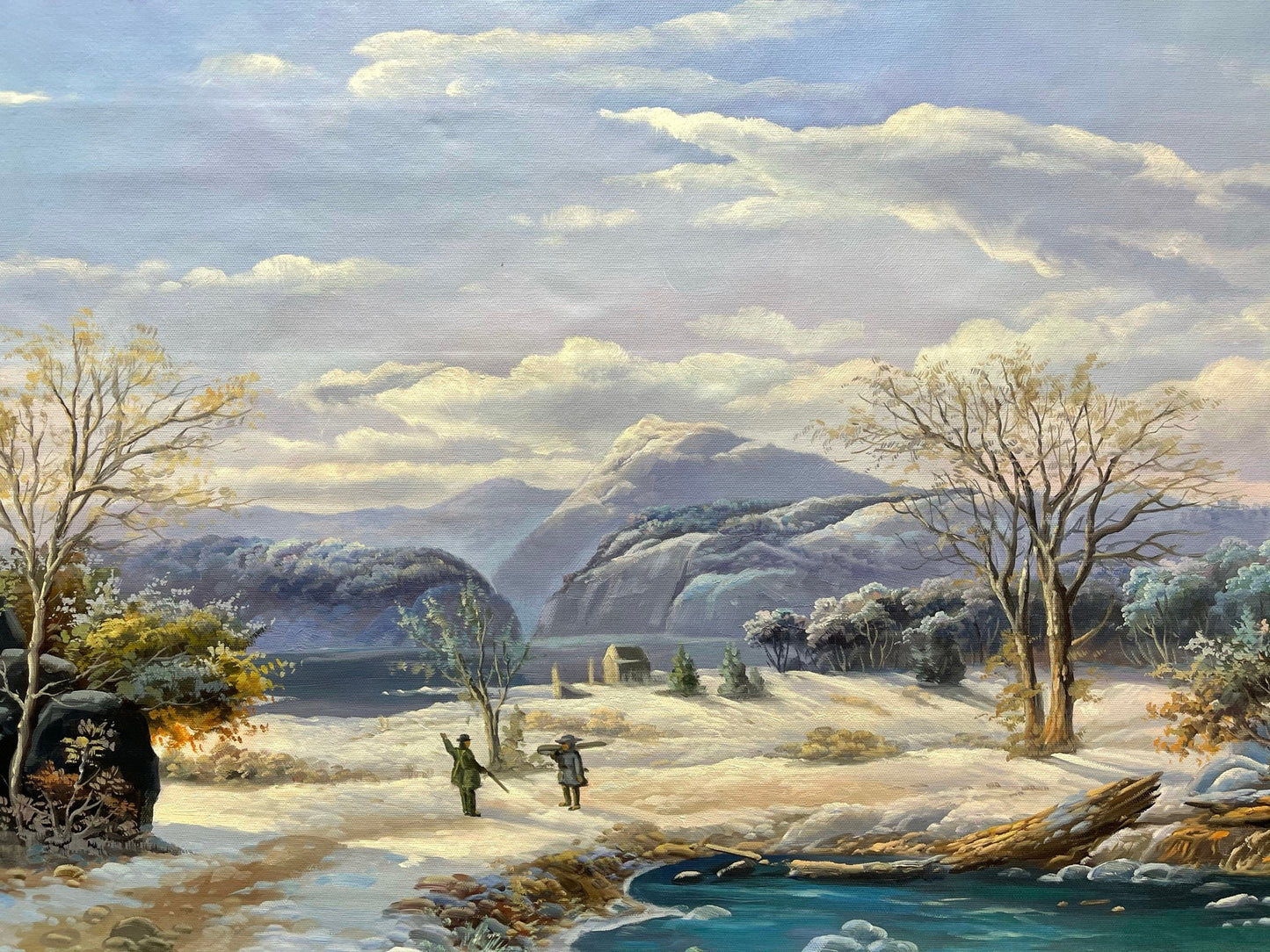 23.5x35.5 inch oil paintings fine art 100% hand-painted Snow and river  The classical field