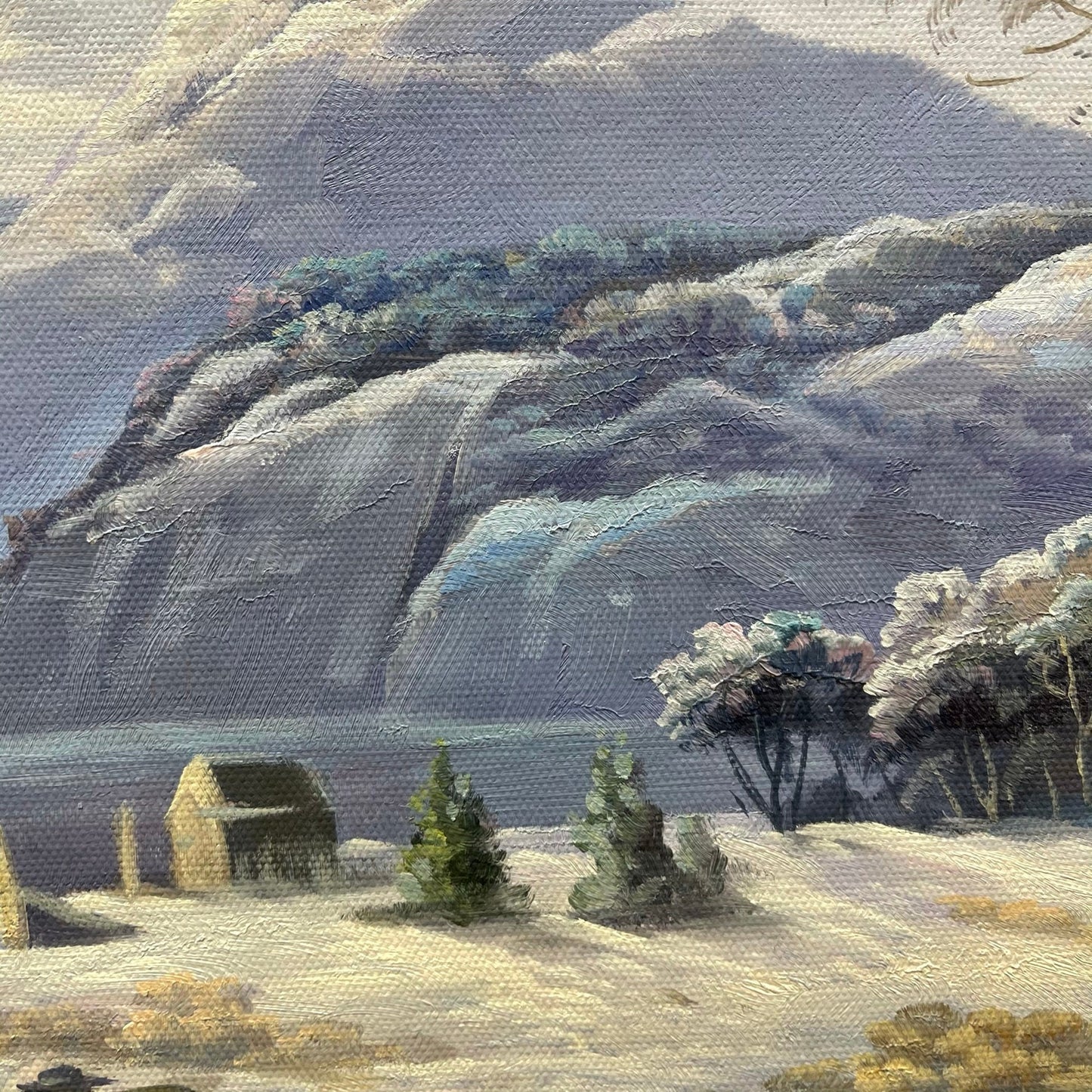 23.5x35.5 inch oil paintings fine art 100% hand-painted Snow and river  The classical field