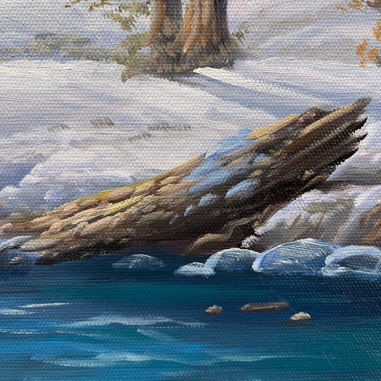 23.5x35.5 inch oil paintings fine art 100% hand-painted Snow and river  The classical field