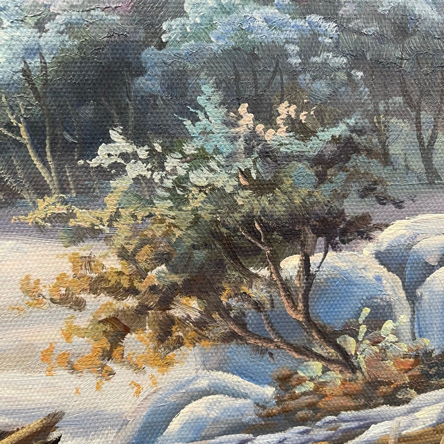 23.5x35.5 inch oil paintings fine art 100% hand-painted Snow and river  The classical field