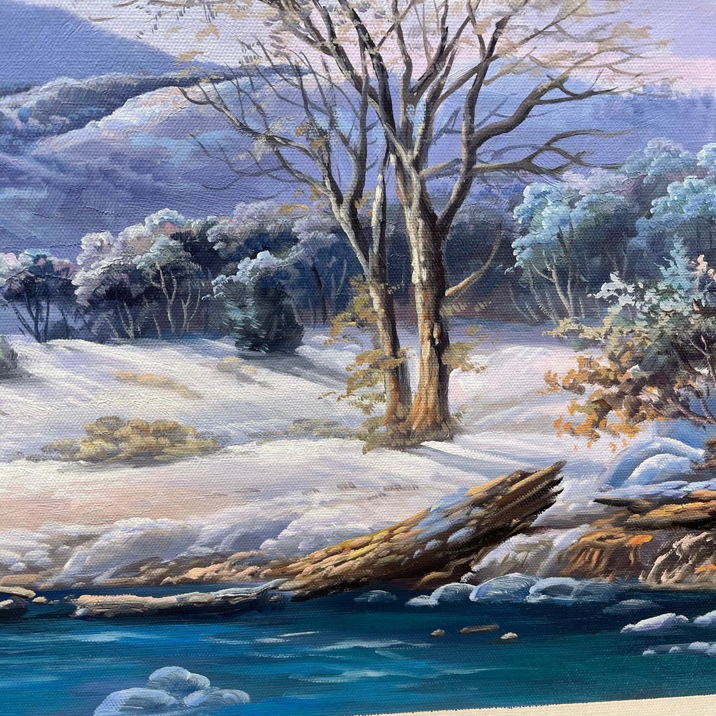 23.5x35.5 inch oil paintings fine art 100% hand-painted Snow and river  The classical field