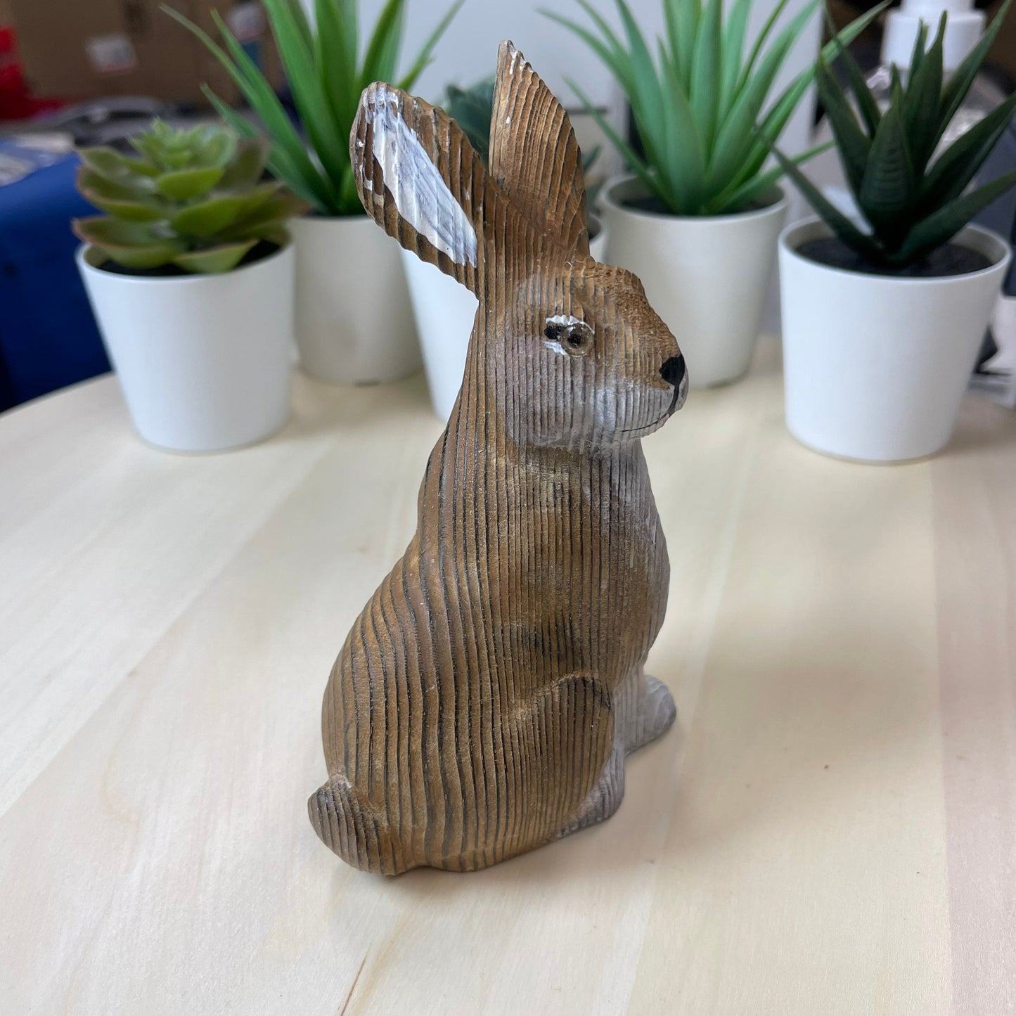 YEEYAYA Rabbit Bunny Wood sculpture Home decor Wood statue Wood figurines room decor Hand Carved wild animals Zoo Christmas gift