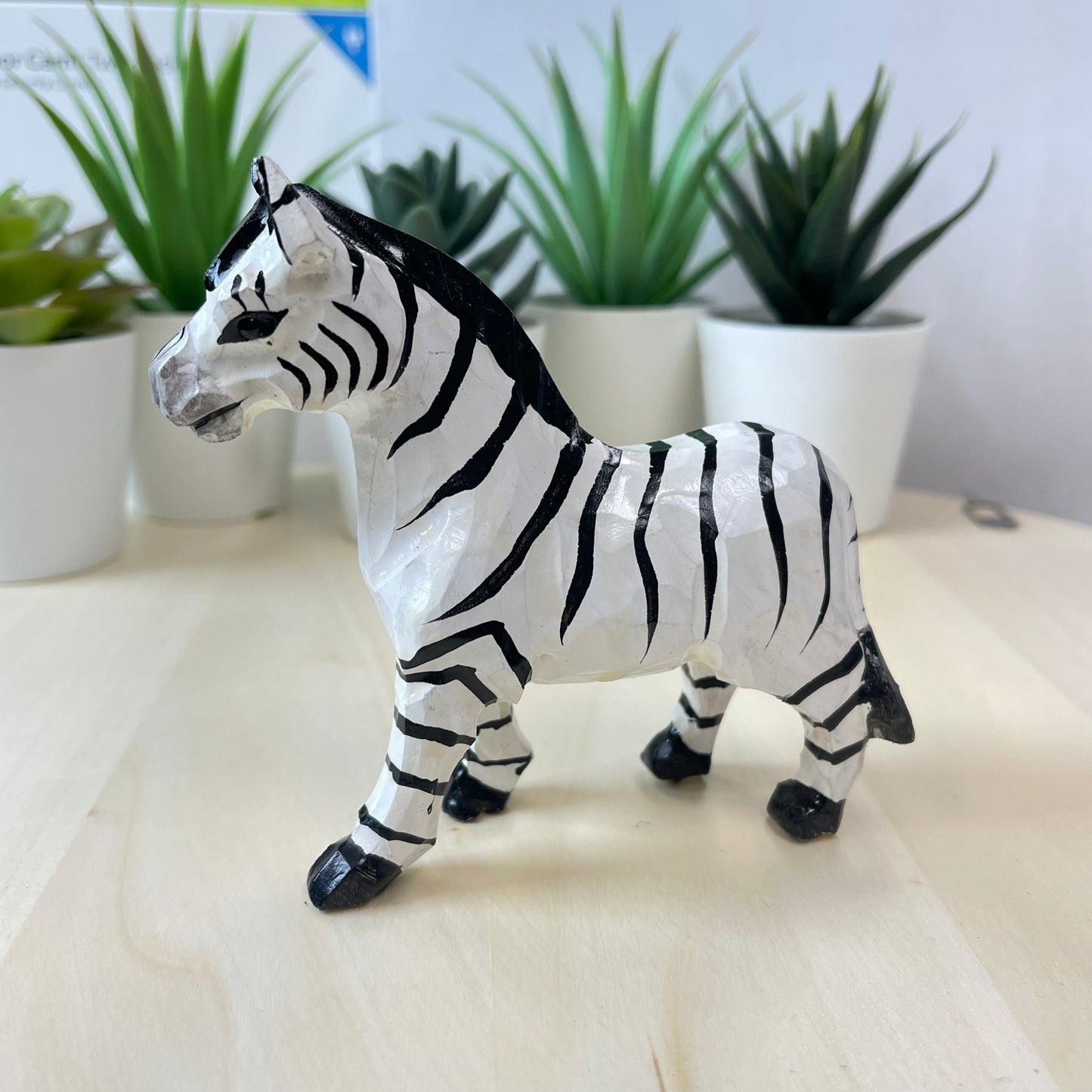 YEEYAYA Wood Zebra Handmade Wood sculpture Home decor Wood statue Wood figurines room decor Hand Carved wild animals Zoo