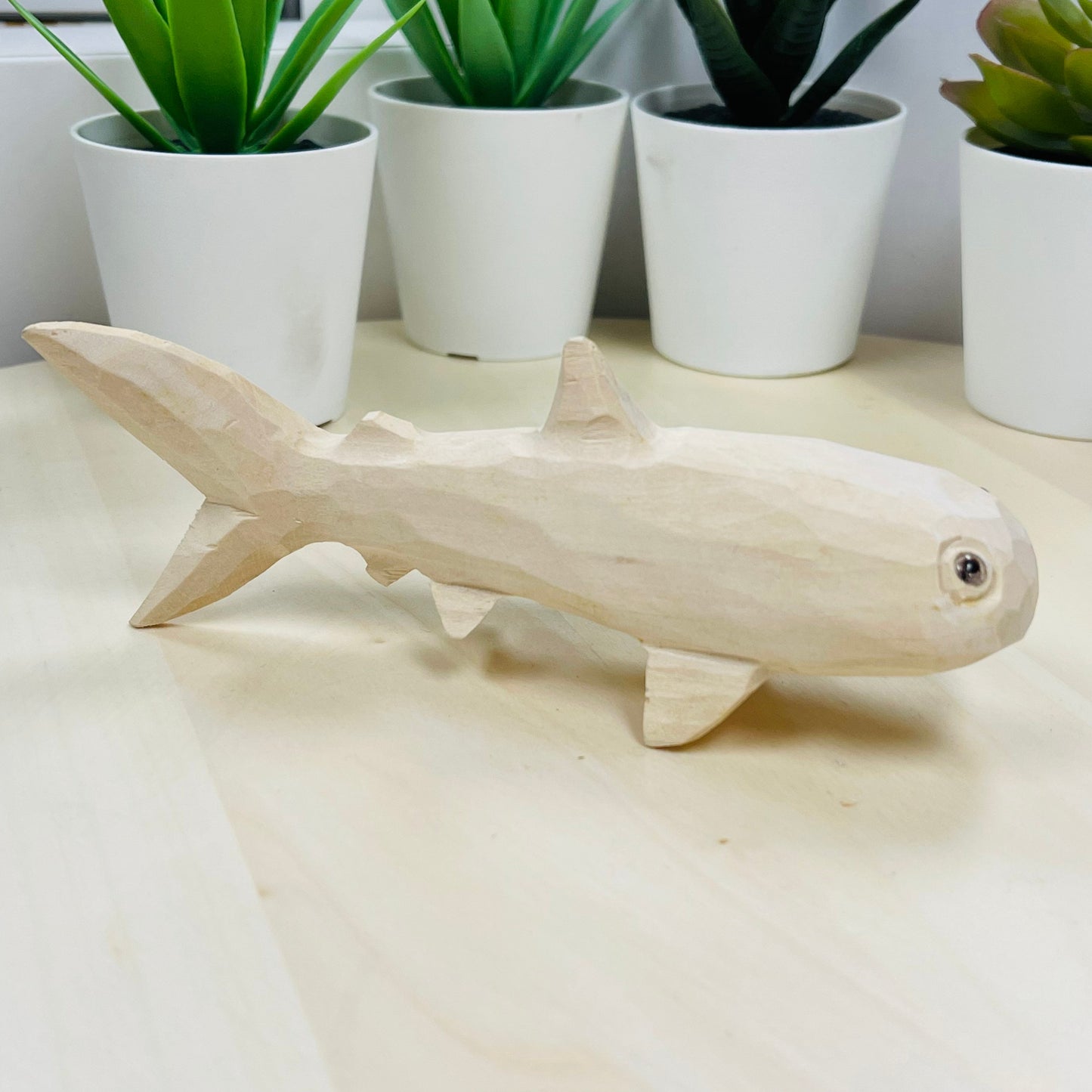 YEEYAYA Fish 6 inch Wood sculpture Hand Carved Wood Wooden whale Figurine woodcarving home decor room decor Aquatic animal Marine animal