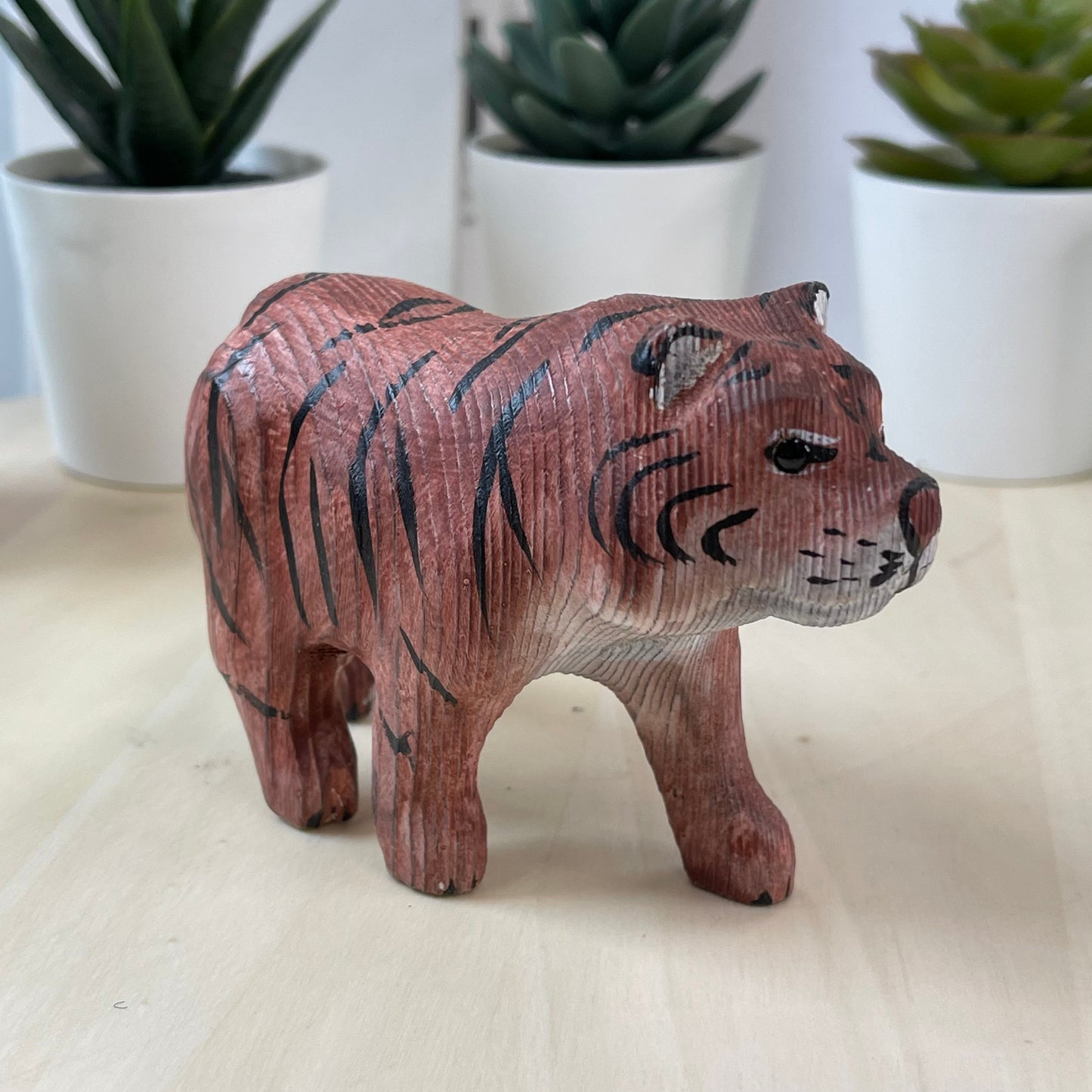 YEEYAYA Tiger Wood sculpture Home decor Wood statue Wood figurines room decor Hand Carved wild animals Zoo Christmas gift