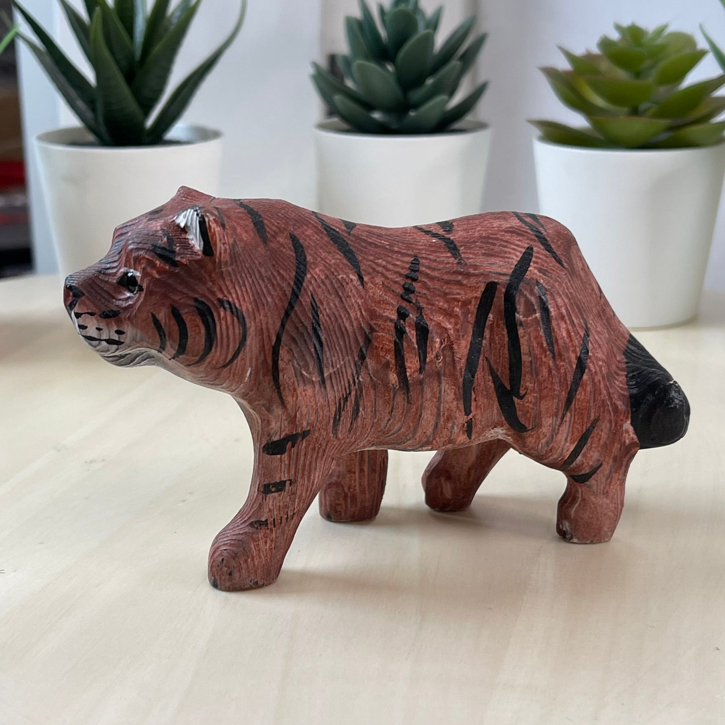 YEEYAYA Tiger Wood sculpture Home decor Wood statue Wood figurines room decor Hand Carved wild animals Zoo Christmas gift