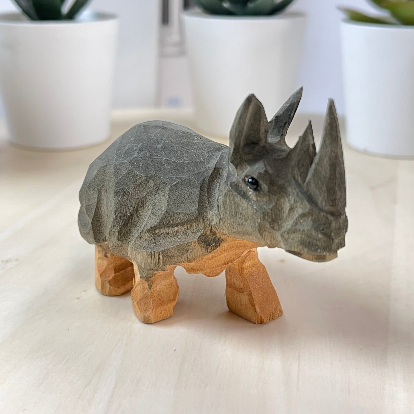 YEEYAYA Wood Rhino Wood sculpture Home decor Wood statue Wood figurines room decor Hand Carved