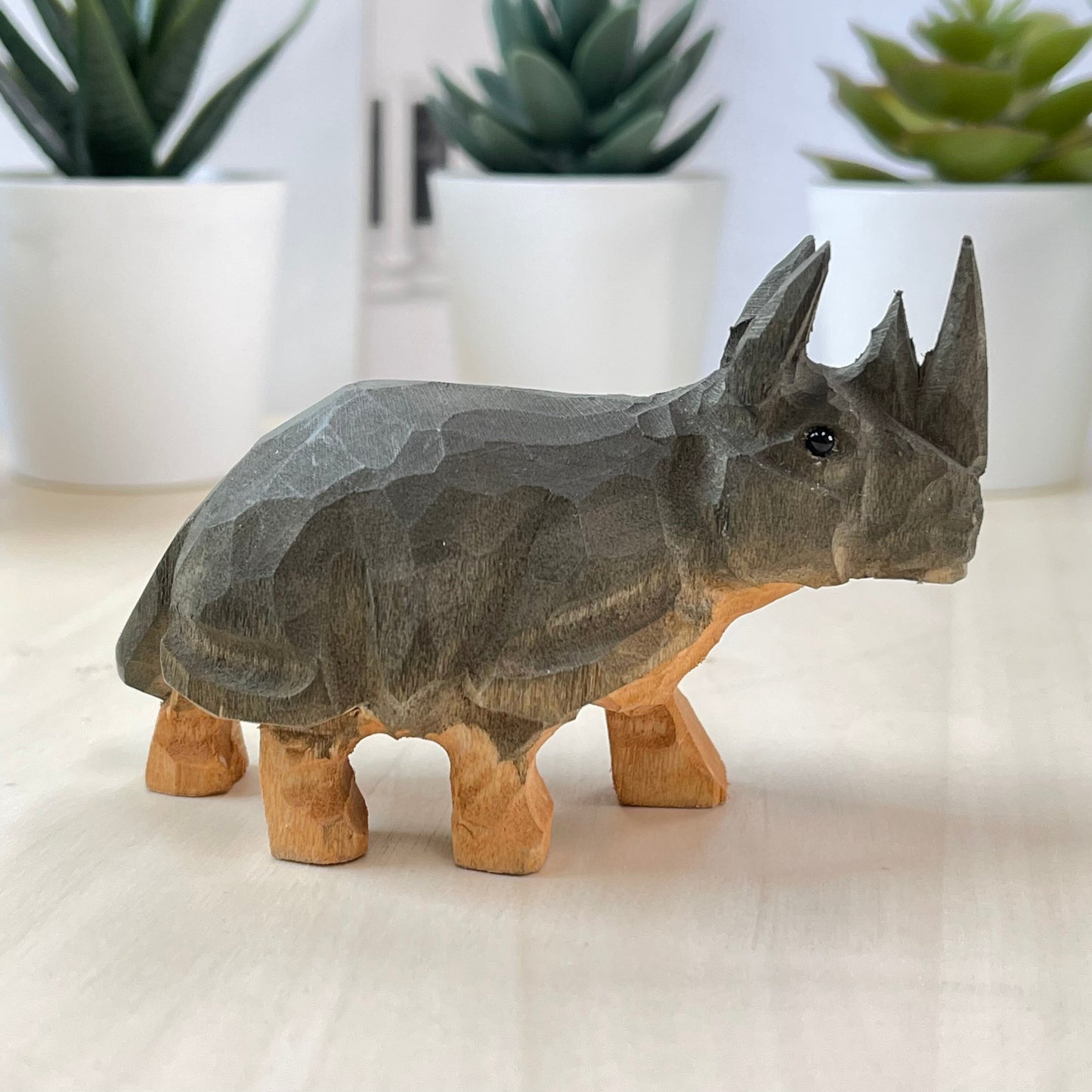 YEEYAYA Wood Rhino Wood sculpture Home decor Wood statue Wood figurines room decor Hand Carved