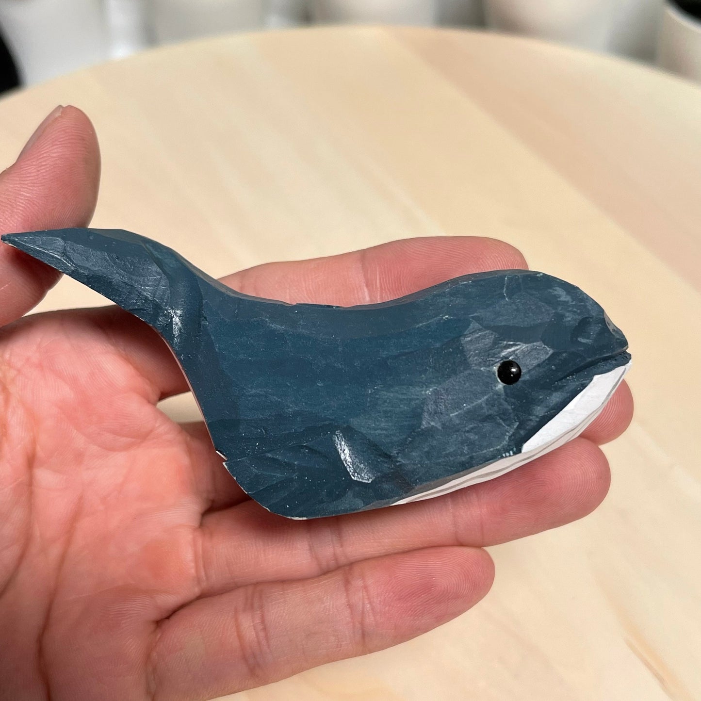 YEEYAYA dark blue Whale 4“ Wood sculpture Hand Carved Wood Figurine woodcarving statue home decor room decor Aquatic animal Marine animals