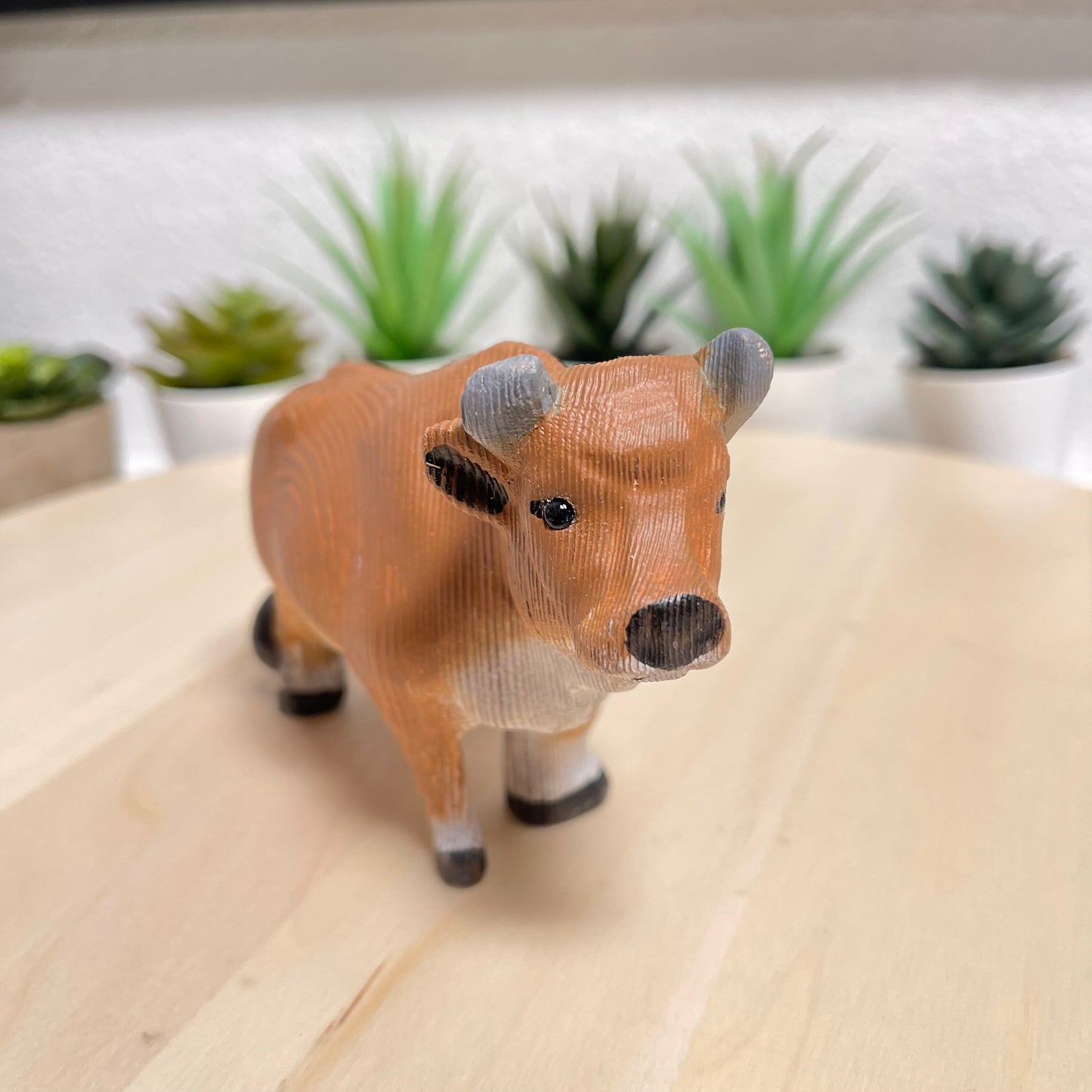 YEEYAYA Wood OX cattle bull Wood sculpture Home decor Wood statue Wood figurines room decor Hand Carved farm animals